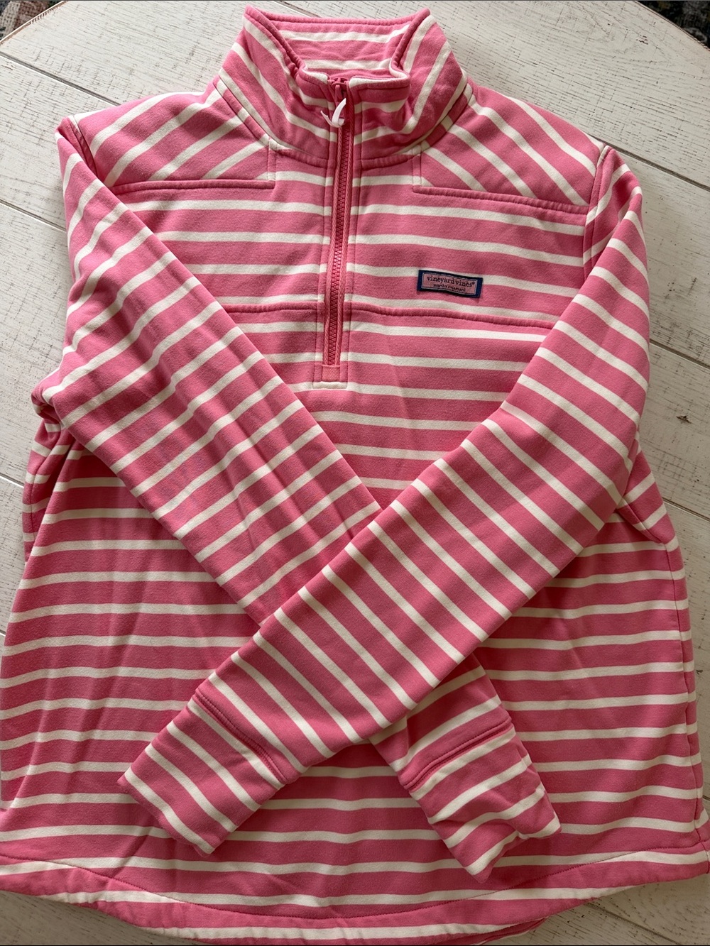 Vineyard Vines Pink and White Striped Quarter-Zip Pullover